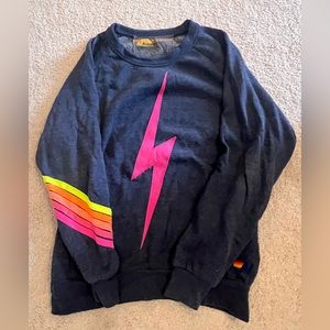 Aviator nation crew neck lighting bolt sweatshirt heather navy  size small